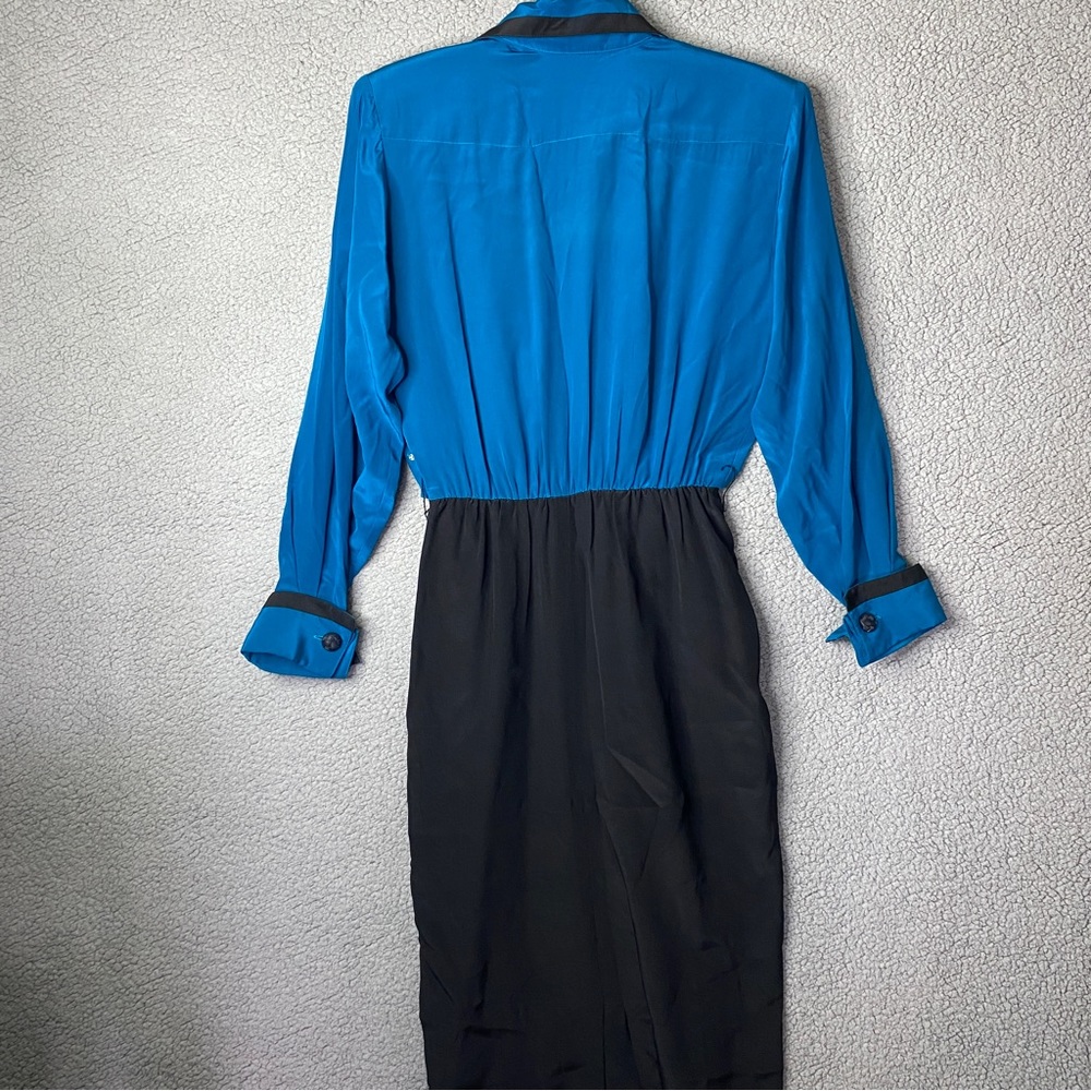 Vintage St Gillian Silk Dress Womens Size 4 Black Blue Long Sleeve - Picture 12 of 16